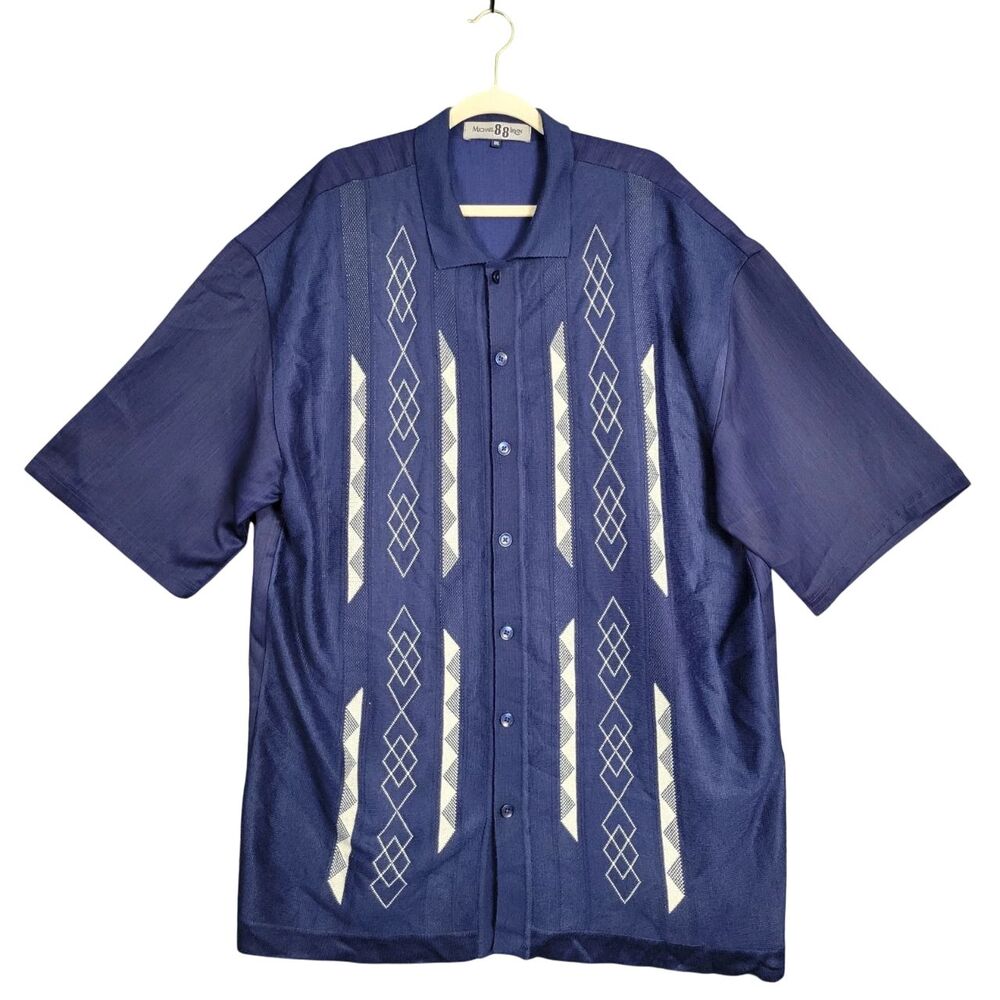 MICHAEL IRVIN 88 Short Sleeve Button Up Knitted Shirt Southwest Print SIZE 3XL